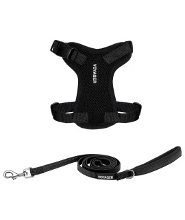 Voyager Step-in Lock Dog Harness w Reflective Dog Leash Combo Set with Neoprene Handle 5ft - Supports Small, Medium and Large Breed Puppies/Cats by Best Pet Supplies - Black, XXXS