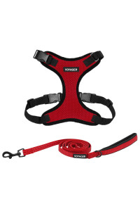 Voyager Step-in Lock Dog Harness with Reflective Dog Leash Combo Set with Neoprene Handle 5ft - Supports Small, Medium and Large Breed Puppies/Cats by Best Pet Supplies - Red/Black Trim, XL