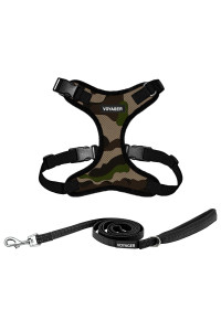 Voyager Step-in Lock Dog Harness with Reflective Dog Leash Combo Set with Neoprene Handle 5ft - Supports Small, Medium and Large Breed Puppies/Cats by Best Pet Supplies - Army/Black Trim, XS