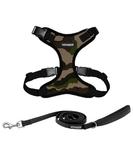 Voyager Step-in Lock Dog Harness with Reflective Dog Leash Combo Set with Neoprene Handle 5ft - Supports Small, Medium and Large Breed Puppies/Cats by Best Pet Supplies - Army/Black Trim, XS