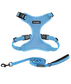 Voyager Step-in Lock Dog Harness w Reflective Dog Leash Combo Set with Neoprene Handle 5ft - Supports Small, Medium and Large Breed Puppies/Cats by Best Pet Supplies - Baby Blue, S