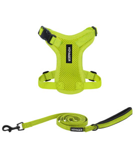 Voyager Step-in Lock Dog Harness w Reflective Dog Leash Combo Set with Neoprene Handle 5ft - Supports Small, Medium and Large Breed Puppies/Cats by Best Pet Supplies - Lime Green, XXS