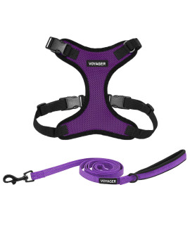 Voyager Step-in Lock Dog Harness w Reflective Dog Leash Combo Set with Neoprene Handle 5ft - Supports Small, Medium and Large Breed Puppies/Cats by Best Pet Supplies - Purple/Black Trim, XS