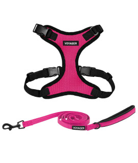 Voyager Step-in Lock Dog Harness w Reflective Dog Leash Combo Set with Neoprene Handle 5ft - Supports Small, Medium and Large Breed Puppies/Cats by Best Pet Supplies - Fuchsia/Black Trim, XS.