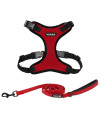 Voyager Step-in Lock Dog Harness w Reflective Dog Leash Combo Set with Neoprene Handle 5ft - Supports Small, Medium and Large Breed Puppies/Cats by Best Pet Supplies - Red/Black Trim, M