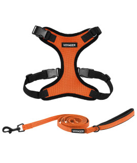 Voyager Step-in Lock Dog Harness w Reflective Dog Leash Combo Set with Neoprene Handle 5ft - Supports Small, Medium and Large Breed Puppies/Cats by Best Pet Supplies - Orange/Black Trim, XL
