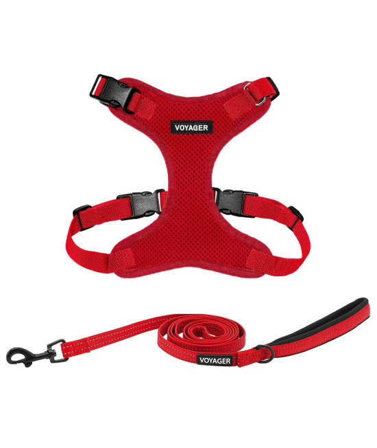 Voyager Step-in Lock Dog Harness w Reflective Dog Leash Combo Set with Neoprene Handle 5ft - Supports Small, Medium and Large Breed Puppies/Cats by Best Pet Supplies - Red, M