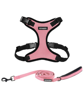 Voyager Step-in Lock Dog Harness w Reflective Dog Leash Combo Set with Neoprene Handle 5ft - Supports Small, Medium and Large Breed Puppies/Cats by Best Pet Supplies - Pink/Black Trim, XL
