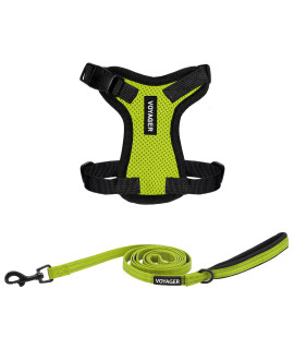 Voyager Step-in Lock Dog Harness w Reflective Dog Leash Combo Set with Neoprene Handle 5ft - Supports Small, Medium and Large Breed Puppies/Cats by Best Pet Supplies - Lime Green/Black Trim, XXS