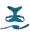 Voyager Step-in Lock Dog Harness with Reflective Dog Leash Combo Set with Neoprene Handle 5ft - Supports Small, Medium and Large Breed Puppies/Cats by Best Pet Supplies - Turquoise, M