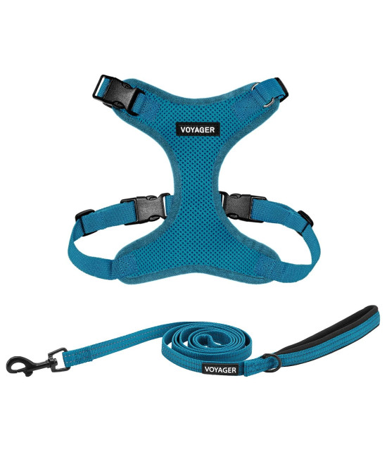 Voyager Step-in Lock Dog Harness with Reflective Dog Leash Combo Set with Neoprene Handle 5ft - Supports Small, Medium and Large Breed Puppies/Cats by Best Pet Supplies - Turquoise, M