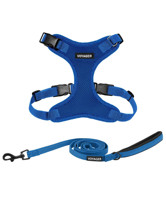Voyager Step-in Lock Dog Harness w Reflective Dog Leash Combo Set with Neoprene Handle 5ft - Supports Small, Medium and Large Breed Puppies/Cats by Best Pet Supplies - Royal Blue, XL