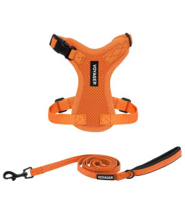 Voyager Step-in Lock Dog Harness w Reflective Dog Leash Combo Set with Neoprene Handle 5ft - Supports Small, Medium and Large Breed Puppies/Cats by Best Pet Supplies - Orange, XXS