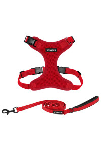 Voyager Step-in Lock Dog Harness w Reflective Dog Leash Combo Set with Neoprene Handle 5ft - Supports Small, Medium and Large Breed Puppies/Cats by Best Pet Supplies - Red, S