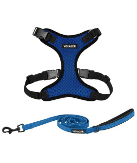Voyager Step-in Lock Dog Harness w Reflective Dog Leash Combo Set with Neoprene Handle 5ft - Supports Small, Medium and Large Breed Puppies/Cats by Best Pet Supplies - Royal Blue/Black Trim, XS