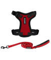 Voyager Step-in Lock Dog Harness w Reflective Dog Leash Combo Set with Neoprene Handle 5ft - Supports Small, Medium and Large Breed Puppies/Cats by Best Pet Supplies - Red/Black Trim, XXS