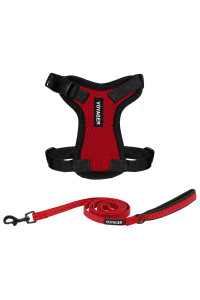 Voyager Step-in Lock Dog Harness w Reflective Dog Leash Combo Set with Neoprene Handle 5ft - Supports Small, Medium and Large Breed Puppies/Cats by Best Pet Supplies - Red/Black Trim, XXS