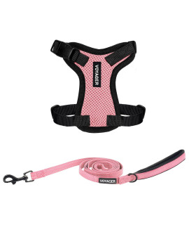 Voyager Step-in Lock Dog Harness w Reflective Dog Leash Combo Set with Neoprene Handle 5ft - Supports Small, Medium and Large Breed Puppies/Cats by Best Pet Supplies - Pink/Black Trim, XXS