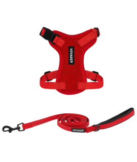 Voyager Step-in Lock Dog Harness w Reflective Dog Leash Combo Set with Neoprene Handle 5ft - Supports Small, Medium and Large Breed Puppies/Cats by Best Pet Supplies - Red, XXS
