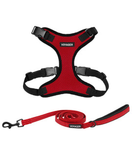 Voyager Step-in Lock Dog Harness w Reflective Dog Leash Combo Set with Neoprene Handle 5ft - Supports Small, Medium and Large Breed Puppies/Cats by Best Pet Supplies - Red/Black Trim, S