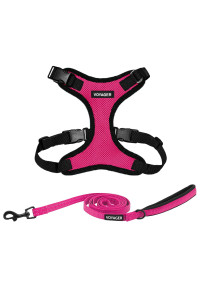 Voyager Step-in Lock Dog Harness w Reflective Dog Leash Combo Set with Neoprene Handle 5ft - Supports Small, Medium and Large Breed Puppies/Cats by Best Pet Supplies - Fuchsia/Black Trim, M