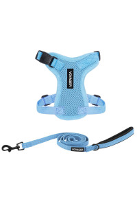 Voyager Step-in Lock Dog Harness w Reflective Dog Leash Combo Set with Neoprene Handle 5ft - Supports Small, Medium and Large Breed Puppies/Cats by Best Pet Supplies - Baby Blue, XXS
