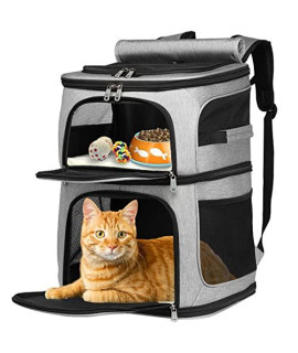Double Pet Carrier Backpack 2 in 1for Small Cats and Dogs, Cat Backpack Carrier Portable Dog Travel Carrier Ventilated Design (Grey)