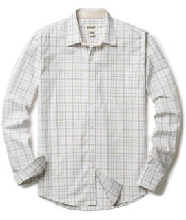 cQR Mens Regular Fit Long Sleeve Shirts, 100% cotton Button-Up casual Poplin Shirt, Long Sleeve Poplin Tea White, Small