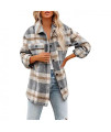 Sweaters for Women Womens Plaid Shacket Brushed Flannel Shirt Jacket Mid Long Wool Blend Tartan Coat Womens Tops-H9 Khaki