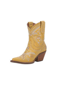 Dingo Womens Primrose Embroidered Floral Snip Toe Boots Ankle Low Heel 1-2" - Yellow - Size 7.5 M