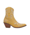 Dingo Womens Primrose Embroidered Floral Snip Toe Boots Ankle Low Heel 1-2" - Yellow - Size 7.5 M