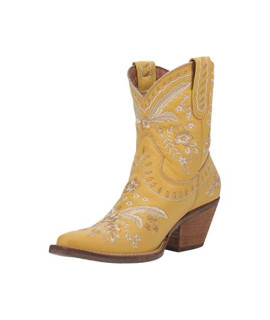 Dingo Womens Primrose Embroidered Floral Snip Toe Boots Ankle Low Heel 1-2" - Yellow - Size 8 M