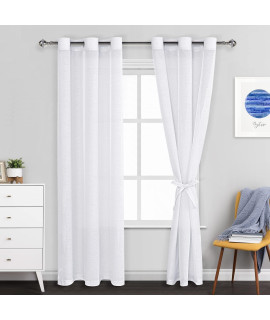 JIUZHEN White Sheer curtains 84 Inches Long - grommet Semi Transparent Light Filtering Window Drapes for Bedroom Living Room, 42Wx 84L, Set of 2 with Tiebacks
