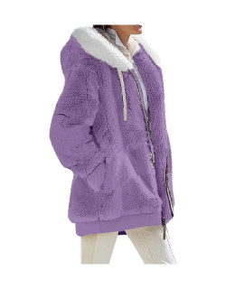 Zefotim Winter Jackets For Women,Womens Winter Long Sleeve Pockets Coat,Womens Winter Thicken Puffer Coat,Fleece Fluffy Jackets Outerwear Long Winter Coats For Women Womens Winter Coats Purple