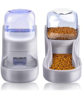 Lucky-M Pets Automatic Feeder And Waterer Setdogs Cats Food Feeder And Water Dispenser 3.8L2 In 1 Cat Food Water Dispensers For Small Medium Big Pets (A-Gray)