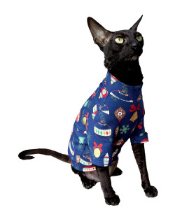 Kotomoda Hairless Cat's T-Shirt Long Sleeves Christmas Golden Bells for Sphynx Cat (X-Small)