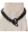 WW Lifetime Dog chain collar Dog Walking collar 15mm Black Strong Stainless Steel cuban Link chain collar for Small Medium Dogs(10 Inches