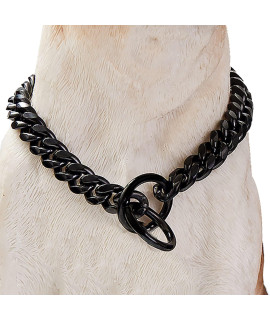 WW Lifetime Dog chain collar Dog Walking collar 15mm Black Strong Stainless Steel cuban Link chain collar for Small Medium Dogs(10 Inches