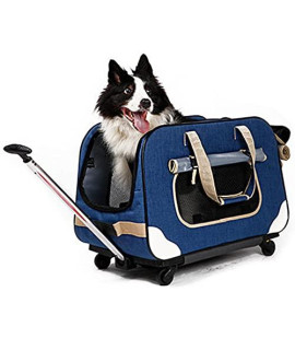 FLORYARD Dog Rolling Carrier Cat Soft-Sided Carriers with Wheels Large Collapsidle Pet Travel Wheeled Carrier Bag for Large Medium Dogs, Cats up to 35 LBS, Blue