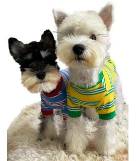 Killua 2-Pack Dog Shirts 100% Cotton Striped Tee Puppy Dog Clothes Cat Breathable Strechy T-Shirts, Suitable For Spring And Summer