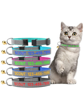 Cat Collar Personalized - Breakaway Reflective Cat Collar With Bell-Custom Cat Collar Embroidered With Name And Phone, Adjustable For Cats And Kitten