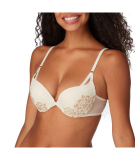 Maidenform Underwire Demi Bra, Best Push-Up Bra With Wonderbra Technology, Smoothing Lace-Trim Bra With Push-Up Cups, Pearlgold, 40C