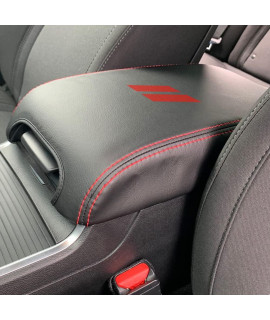 Cebat Center Console Armrest Box Cover Anti-Scratch Leather Auto Central Armrest Protector Pad Interior Decoration Accessories Fit For Dodge Charger 2011-2023 Chrysler 300 2011-2022(Red Stitches)