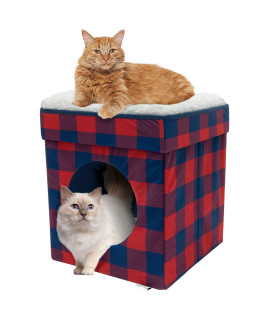 Kitty City Large Cat Bed, Stackable Cat Cube, Indoor Cat House/Cat Condo, Cat Scratcher, Red, (CM-10168)
