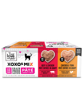 I And Love And You Xoxos Canned Wet Cat Food, Chicken And Tunabeef And Tuna Pate, Grain Free, Real Meat, No Fillers, 3 Oz Cans, Pack Of 12 Cans