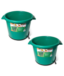 Farm Innovators HT-200 16 Gallon Plastic Heated Livestock Pet Farm Animal Water Bucket Tub with Hidden De-Icer Heating Element, Green (2 Pack)