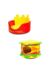 NC NC 2Pieces Novelty Hamburger French Fries Cat Bed Kennel Plush Sleeping Pad