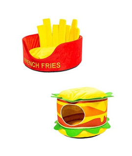 NC NC 2Pieces Novelty Hamburger French Fries Cat Bed Kennel Plush Sleeping Pad