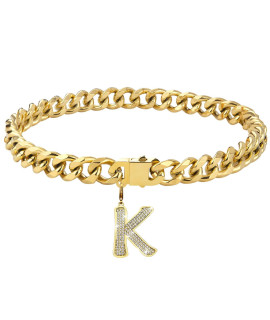 Dopetie Gold Chain Dog Collar Personalized Letter Dog Necklace with Bling Zircons Metal Cuban Link for Medium and Large Dogs Pets Heavy Duty Chew Proof Letter K 16IN, 16 IN (Fits Neck 13In to 15.5In)