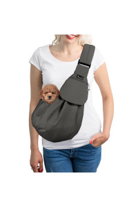 Slowton Dog Carrier Sling, Thick Padded Adjustable Shoulder Strap Dog Carriers For Small Dogs, Puppy Carrier Purse For Pet Cat With Front Zipper Pocket Safety Belt Machine Washable (Grey Xs)